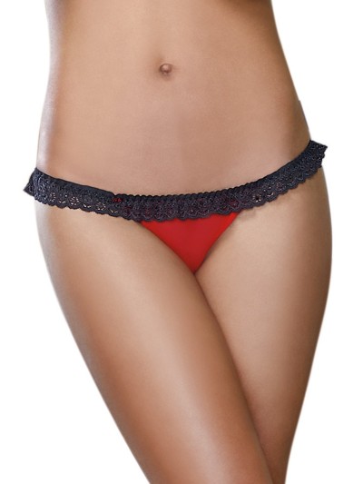 Tanga rouge ouverture coeur et dentelle noire 