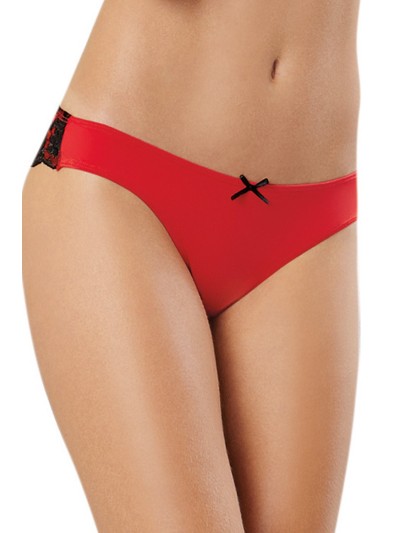 Tanga uni rouge et dentelle noire 