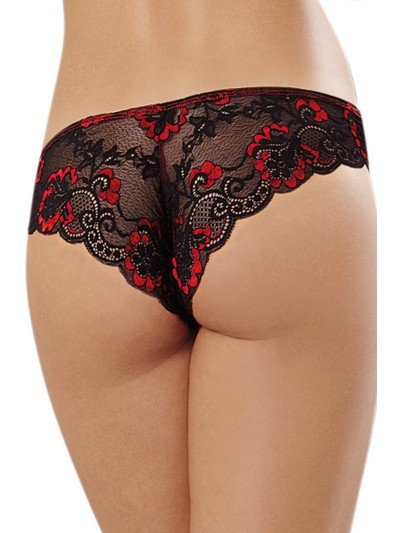 Tanga uni rouge et dentelle noire 