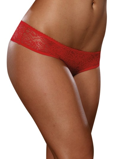 Tanga ouvert rouge dentelle avec noeud sur les fesses 