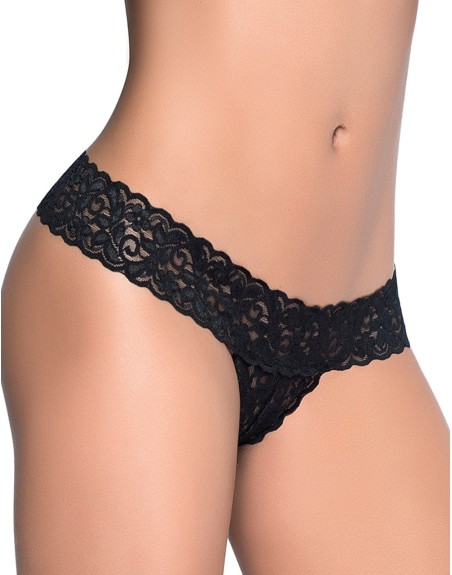 String ouvert brésilien noir en dentelle 