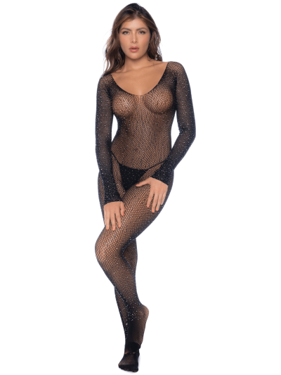 Combinaison noire en résille ornée de strass 