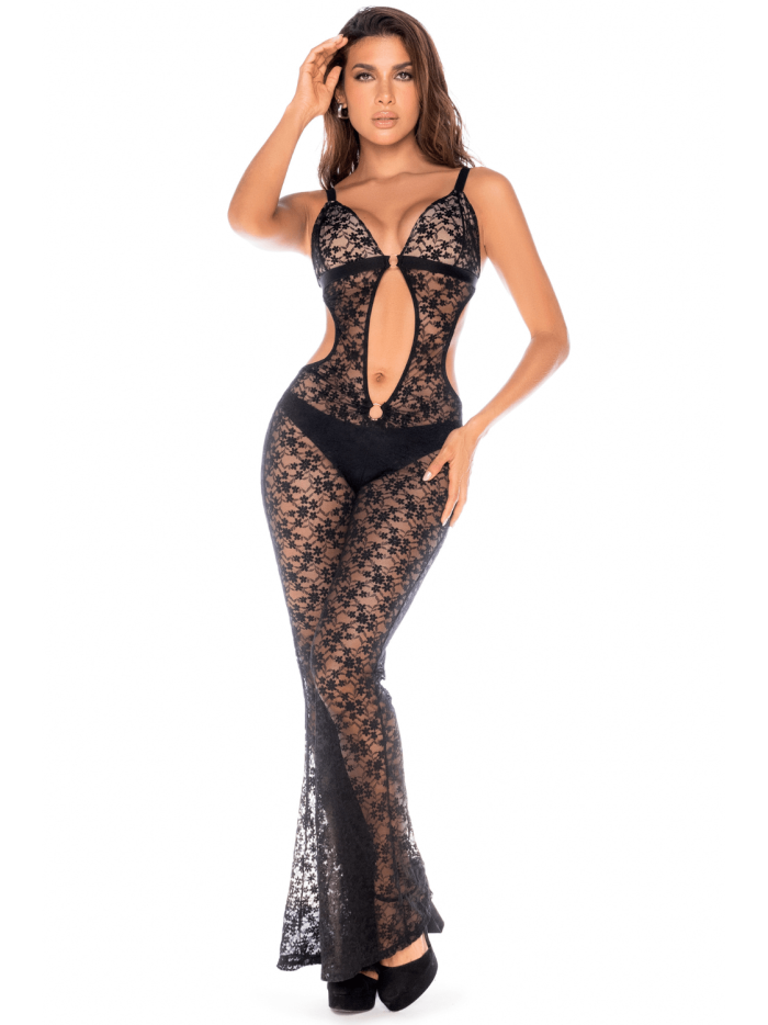 Combinaison/robe ajourée en dentelle noire 