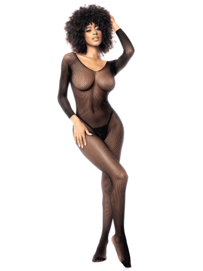 Combinaison manches longues en résille noire 