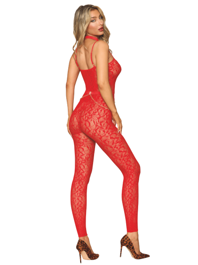 Bodystocking sans couture, fantaisie rouge avec chainettes amovibles 