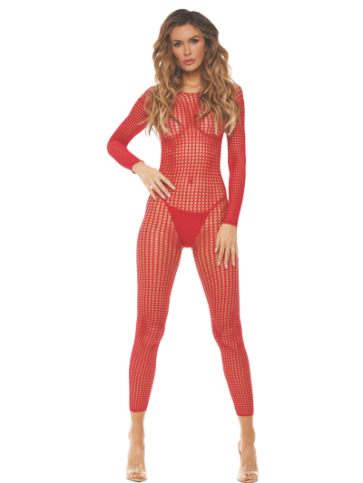 Bodystocking rouge ouvert à l'entrejambe 