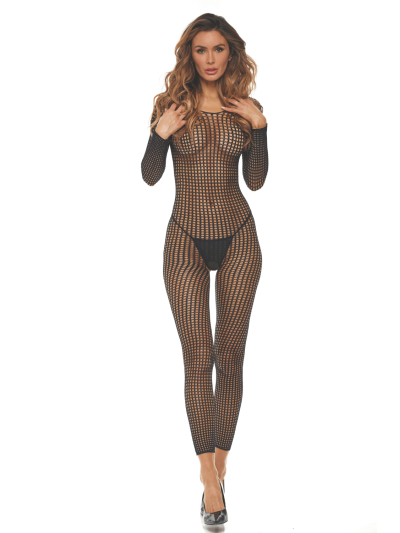 Bodystocking noir ouvert à l'entrejambe 