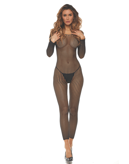 Bodystocking noir ouvert à l'entrejambe 