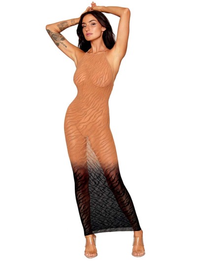 Robe bodystocking avec motifs zèbre, aux couleurs cuivrées 