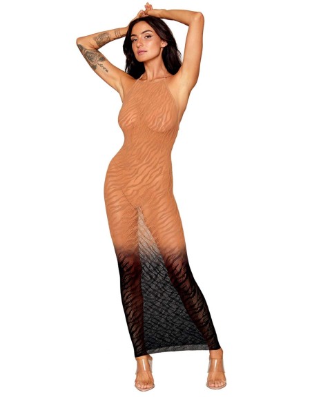 Robe bodystocking avec motifs zèbre, aux couleurs cuivrées 