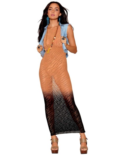 Robe bodystocking avec motifs zèbre, aux couleurs cuivrées 
