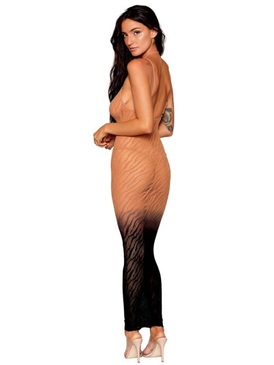 Robe bodystocking avec motifs zèbre, aux couleurs cuivrées 