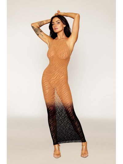 Robe bodystocking avec motifs zèbre, aux couleurs cuivrées 
