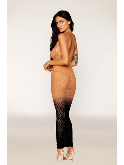 Robe bodystocking avec motifs zèbre, aux couleurs cuivrées 