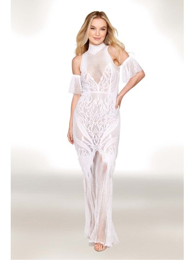 Robe bodystocking en résille et dentelle blanche 