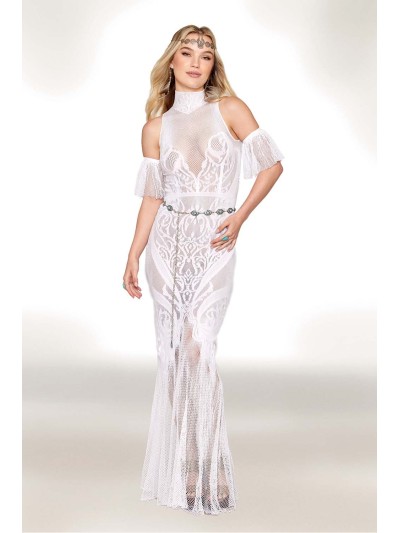 Robe bodystocking en résille et dentelle blanche 