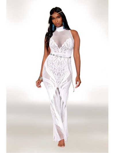 Robe bodystocking en résille et dentelle blanche 