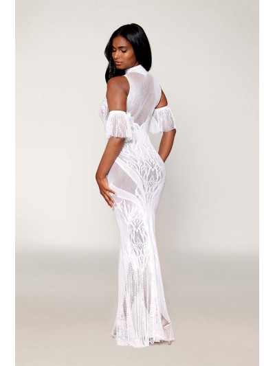 Robe bodystocking en résille et dentelle blanche 