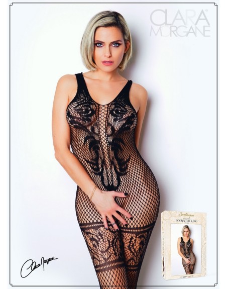 Bodystocking en fine résille noire avec laçage - Le Numéro 14 - Collection Bodystocking 