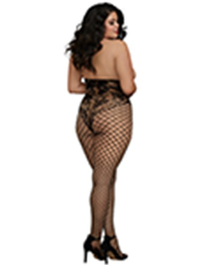 Combinaison grande taille style body dentelle et jambes larges résilles 