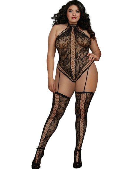 Combinaison Grande Taille dans un style Body string en dentelle avec des détails croisés 
