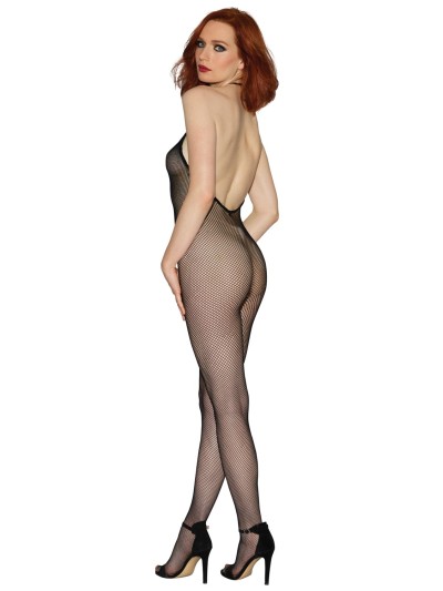 Bodystocking résille noir dos nu entre-jambes ouvert 
