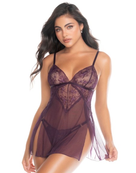 Nuisette couleur mûre et string assorti 