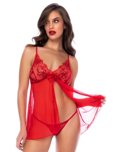 Babydoll rouge et string assorti 