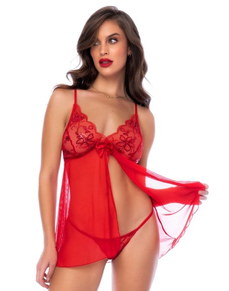 Babydoll rouge et string assorti 