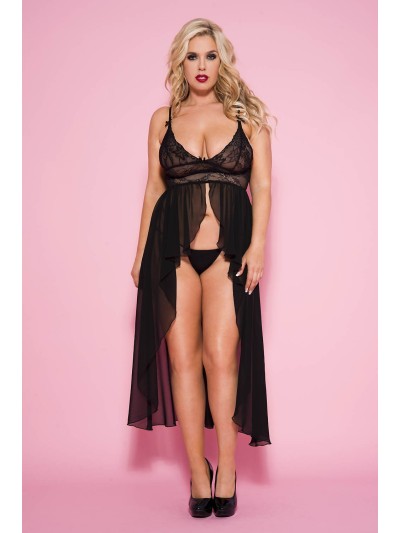 Nuisette longue noire transparente grande taille 