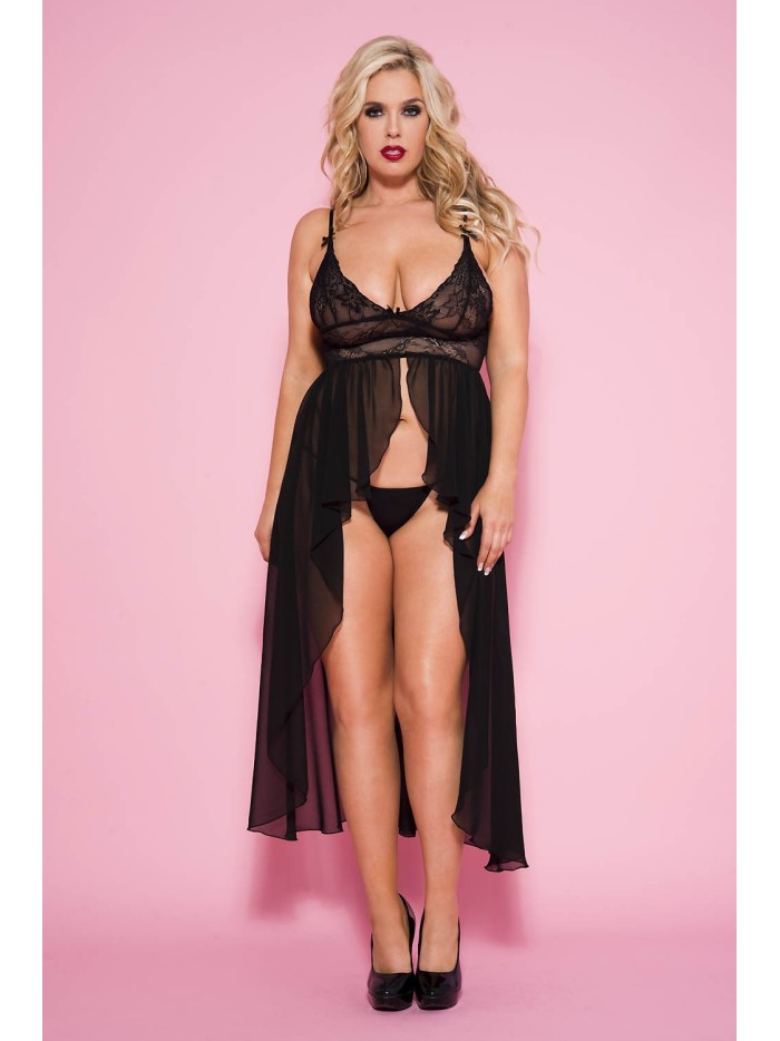 Nuisette longue noire transparente grande taille 