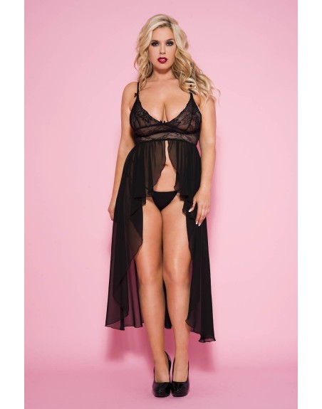 Nuisette longue noire transparente grande taille 
