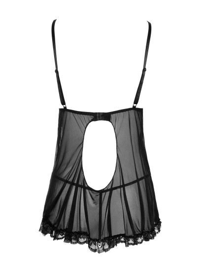 Nuisette en résille et dentelle noire avec string 