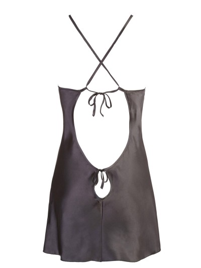 Nuisette courte en satinée noire brillante avec dos nu 