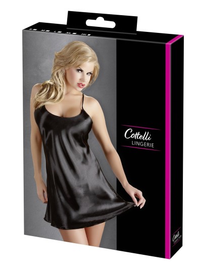 Nuisette courte en satinée noire brillante avec dos nu 