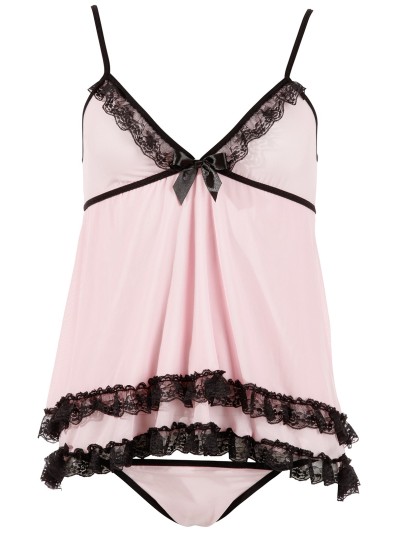 Nuisette doublée rose avec dentelle florale et string 