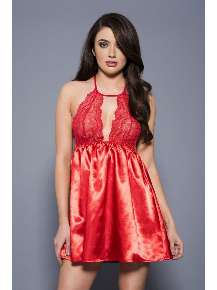 Nuisette charmeuse  satin et dentelle bordeaux 