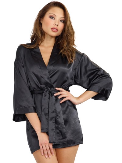 Nuisette noire avec peignoir satinés 