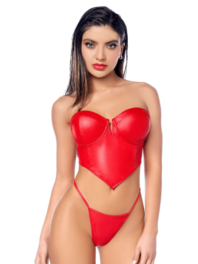 Ensemble 2 pièces en similicuir rouge lisse 