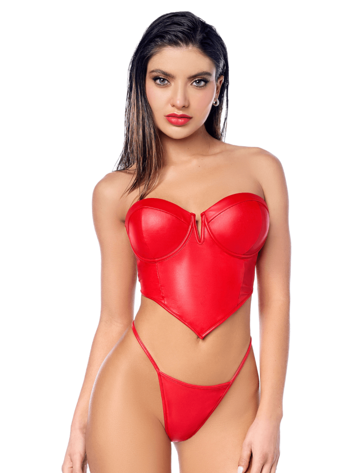 Ensemble 2 pièces en similicuir rouge lisse 