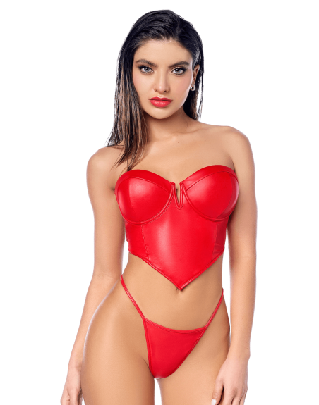 Ensemble 2 pièces en similicuir rouge lisse 