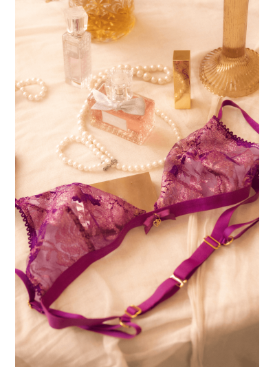 Ensemble sexy 2 pièces en dentelle satinée 