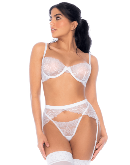 Ensemble 3 pièces en dentelle à cils blanche 