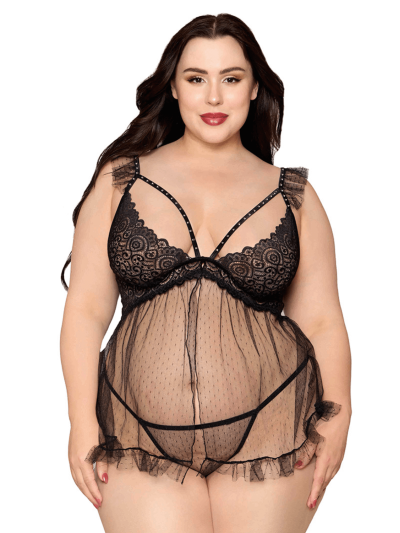 Babydoll grande taille noir et string assorti 