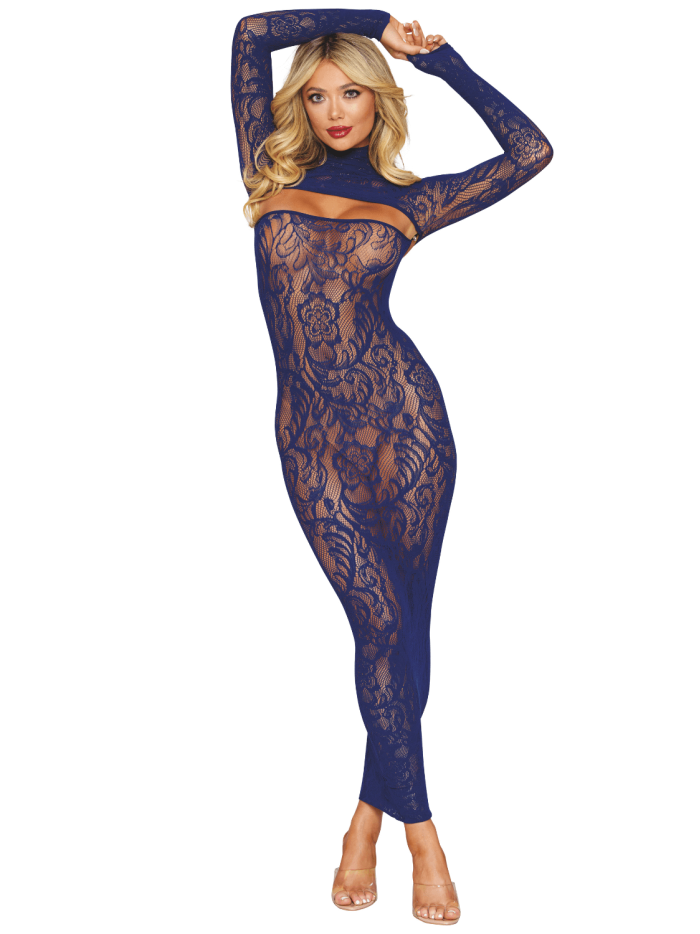 Ensemble 2 pièces top manches longues et robe bleu marine 