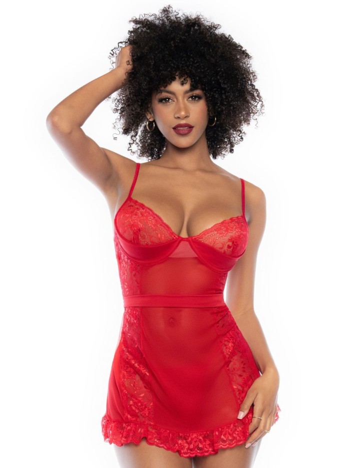 Nuisette rouge et string assorti 