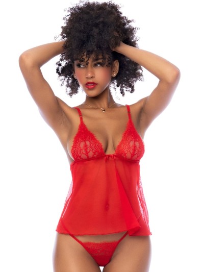Nuisette courte rouge et string assorti 