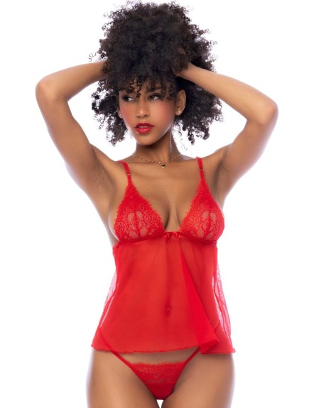 Nuisette courte rouge et string assorti 