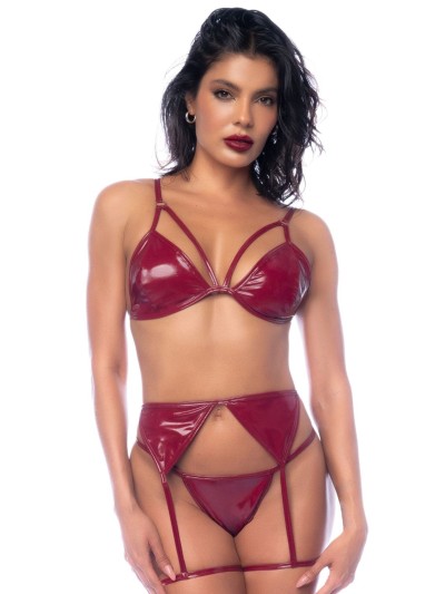 Ensemble 3 pièces en vinyle bordeaux 