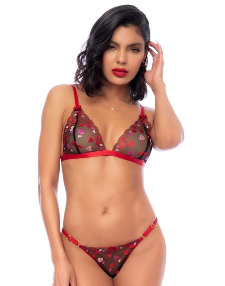 Ensemble 2 pièces noir et rouge à coeurs 